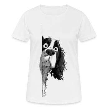 Peeking Cavalier Spaniel Cute Dog Lover Merch  - Women's Breathable T-Shirt - white - Front - AI Model Female 172 dark (172cm)