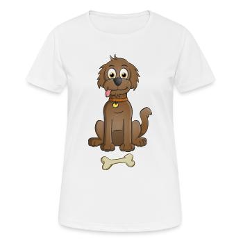 Image joyeuse d’un chien brun avec de l’os - T-shirt respirant Femme - blanc - Devant - AI Model Female 172 dark (172cm)