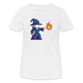 Pixel Wizard und Feuer - Frauen T-Shirt atmungsaktiv - Weiß - Vorne - AI Model Female 172 dark (172cm)