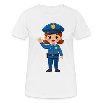 Little Kawaii Policewoman Waves Friendly – Cute - Women's Breathable T-Shirt - white - Front - AI Model Female 172 dark (172cm)