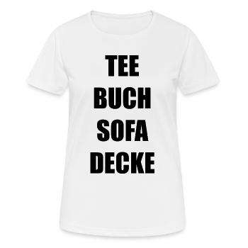 Tee Buch Sofa Decke - Frauen T-Shirt atmungsaktiv - Weiß - Vorne - AI Model Female 172 dark (172cm)