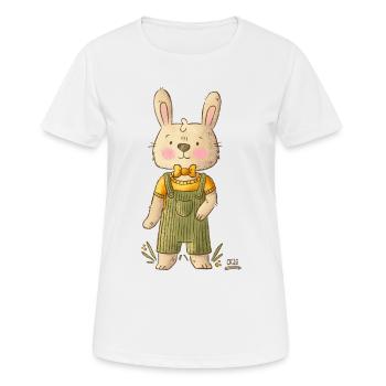 Lapin en salopette avec nœud papillon - T-shirt respirant Femme - blanc - Devant - AI Model Female 172 dark (172cm)