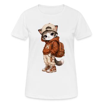 Cat streetwear orange hoodie - Women's Breathable T-Shirt - white - Front - AI Model Female 172 dark (172cm)
