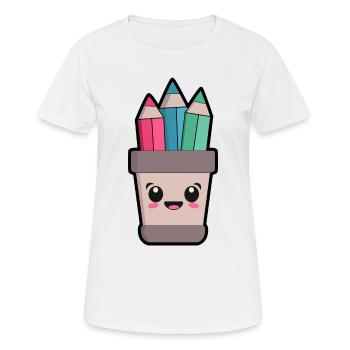 Kawaii Pencil Holder - Women's Breathable T-Shirt - white - Front - AI Model Female 172 dark (172cm)