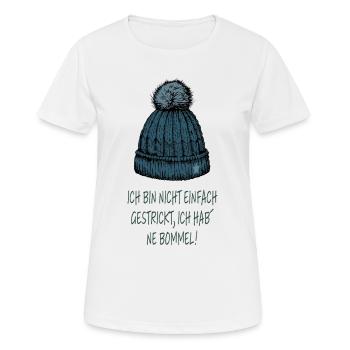 Je ne suis pas juste tricotée – pompon disant - T-shirt respirant Femme - blanc - Devant - AI Model Female 172 dark (172cm)