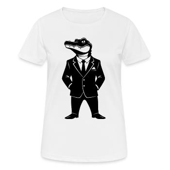 Krokodil im Anzug – Tier Design - Frauen T-Shirt atmungsaktiv - Weiß - Vorne - AI Model Female 172 dark (172cm)