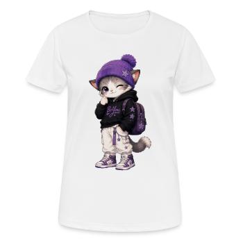 Lila Kätzchen-BeYou-Hoodie - Frauen T-Shirt atmungsaktiv - Weiß - Vorne - AI Model Female 172 dark (172cm)