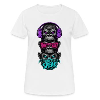 Three monkeys hear nothing see say neon - Women's Breathable T-Shirt - white - Front - AI Model Female 172 dark (172cm)