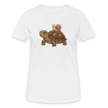 schnecke-reitet-schildkroete-team-langsam-lusti - Frauen T-Shirt atmungsaktiv - Weiß - Vorne - AI Model Female 172 dark (172cm)