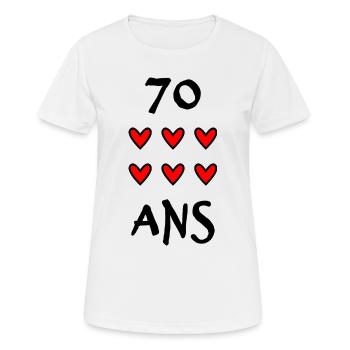 70. 70 ANS. 70e ANNIVERSAIRE. ANNIVERSAIRE 70 ANS. - T-shirt respirant Femme - blanc - Devant - AI Model Female 172 dark (172cm)