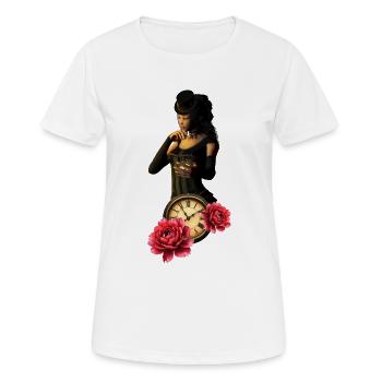Steampunk Uhr mit Rosen - Frauen T-Shirt atmungsaktiv - Weiß - Vorne - AI Model Female 172 dark (172cm)