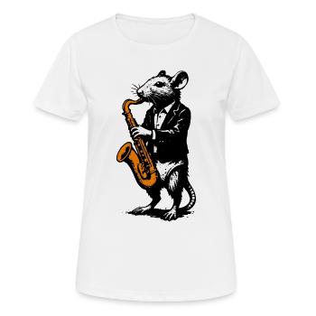 Rat en saxophoniste en smoking - T-shirt respirant Femme - blanc - Devant - AI Model Female 172 dark (172cm)