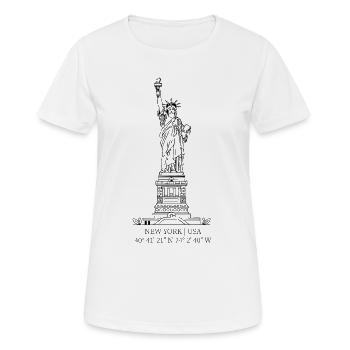 Freiheitsstatue mit GPS-Koordinaten - Frauen T-Shirt atmungsaktiv - Weiß - Vorne - AI Model Female 172 dark (172cm)