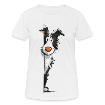 Peeking Collie Cartoon Dog Design - Women's Breathable T-Shirt - white - Front - AI Model Female 172 dark (172cm)