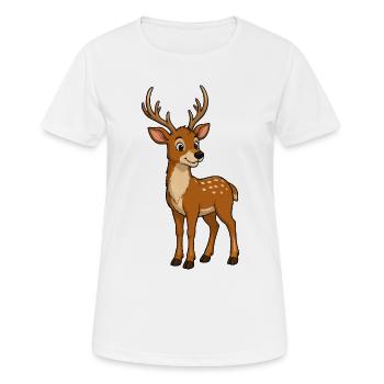Niedliches Reh mit Geweih Cartoon - Frauen T-Shirt atmungsaktiv - Weiß - Vorne - AI Model Female 172 dark (172cm)