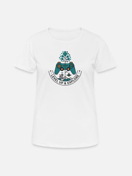 Level Up & Explore Badge - Women's Breathable T-Shirt - white
