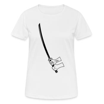 Samurai Busihdo katana with two hands - Women's Breathable T-Shirt - white - Front - AI Model Female 172 dark (172cm)