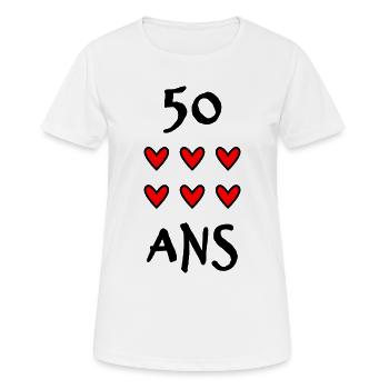 50. 50 ANS. 50e ANNIVERSAIRE. ANNIVERSAIRE 50 ANS. - T-shirt respirant Femme - blanc - Devant - AI Model Female 172 dark (172cm)