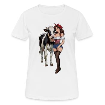 Fermière pin-up avec vache - T-shirt respirant Femme - blanc - Devant - AI Model Female 172 dark (172cm)