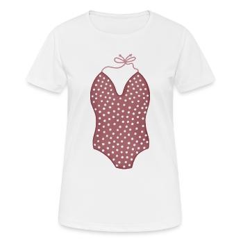 Polka Pink Badeanzug V-Ausschnitt - Frauen T-Shirt atmungsaktiv - Weiß - Vorne - AI Model Female 172 dark (172cm)