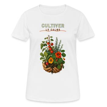 Potager calme et fleuri - T-shirt respirant Femme - blanc - Devant - AI Model Female 172 dark (172cm)