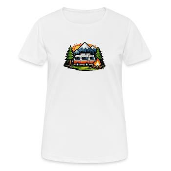 Bergcamping Wagen - Frauen T-Shirt atmungsaktiv - Weiß - Vorne - AI Model Female 172 dark (172cm)