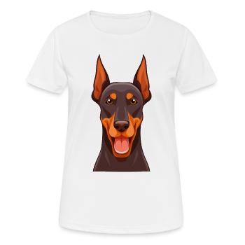 Dobermann (Comic-Porträt) - Frauen T-Shirt atmungsaktiv - Weiß - Vorne - AI Model Female 172 dark (172cm)