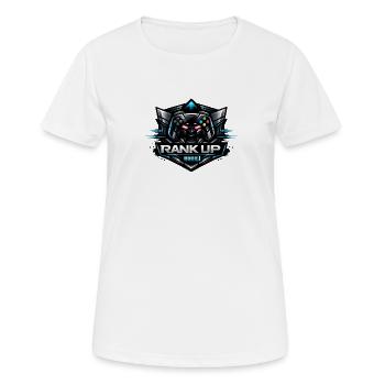 Rangauf Logo: Gaming-Rüstungsemblem - Frauen T-Shirt atmungsaktiv - Weiß - Vorne - AI Model Female 172 dark (172cm)