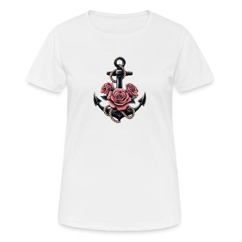 Anker mit Seil und Rosen - Frauen T-Shirt atmungsaktiv - Weiß - Vorne - AI Model Female 172 dark (172cm)