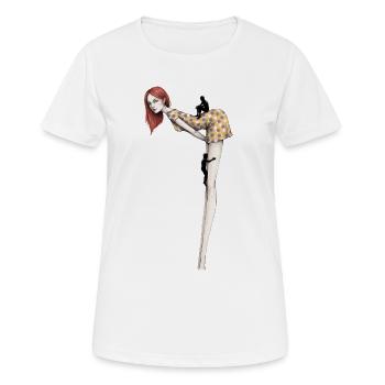 Frau Groß Klettern Männer Surrealismus  - Frauen T-Shirt atmungsaktiv - Weiß - Vorne - AI Model Female 172 dark (172cm)