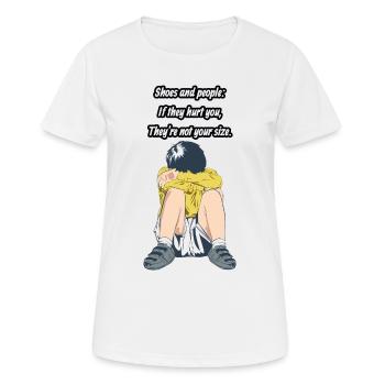 Chaussures et gens: pas à votre taille - T-shirt respirant Femme - blanc - Devant - AI Model Female 172 dark (172cm)