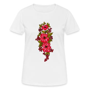 Red flower cascade with leaves - Women's Breathable T-Shirt - white - Front - AI Model Female 172 dark (172cm)