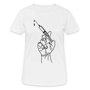 Impfspritze in der Hand - Frauen T-Shirt atmungsaktiv - Weiß - Vorne - AI Model Female 172 dark (172cm)
