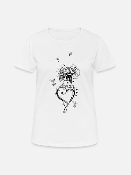 Löwenzahn Pusteblume mit Herz - Frauen T-Shirt atmungsaktiv - Weiß