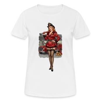Pin-up Firefighter in Red - Women's Breathable T-Shirt - white - Front - AI Model Female 172 dark (172cm)