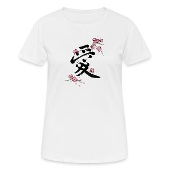 Japanisches Kanji Liebe mit Kirschblüten Sakura - Frauen T-Shirt atmungsaktiv - Weiß - Vorne - AI Model Female 172 dark (172cm)