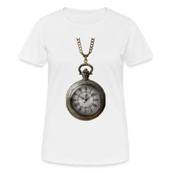 Antique gilded clock on chain - Women's Breathable T-Shirt - white - Front - AI Model Female 172 dark (172cm)