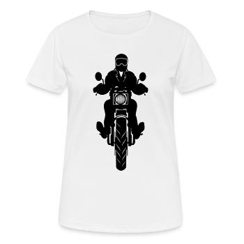 Motorcycle with motorcyclist front view - Women's Breathable T-Shirt - white - Front - AI Model Female 172 dark (172cm)