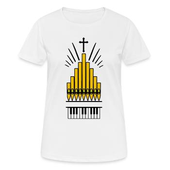 Logo Church organ and cross copper-coloured organ pipes - Women's Breathable T-Shirt - white - Front - AI Model Female 172 dark (172cm)