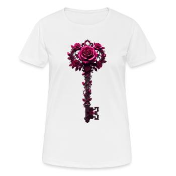Rosen-Schlüssel mit floraler Krone - Frauen T-Shirt atmungsaktiv - Weiß - Vorne - AI Model Female 172 dark (172cm)