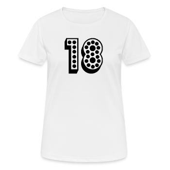 18. 18 ANS. 18e ANNIVERSAIRE. ANNIVERSAIRE 18 ANS. - T-shirt respirant Femme - blanc - Devant - AI Model Female 172 dark (172cm)