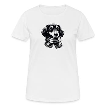 Dackel mit Schal - Frauen T-Shirt atmungsaktiv - Weiß - Vorne - AI Model Female 172 dark (172cm)