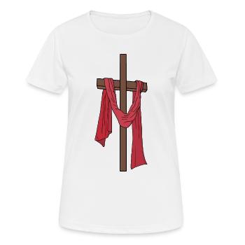 Heiliges Kreuz Jesu Christi mit Mantel - Frauen T-Shirt atmungsaktiv - Weiß - Vorne - AI Model Female 172 dark (172cm)