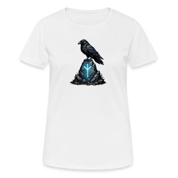 Rabe auf Runenfels mit Leuchtzeichen - Frauen T-Shirt atmungsaktiv - Weiß - Vorne - AI Model Female 172 dark (172cm)