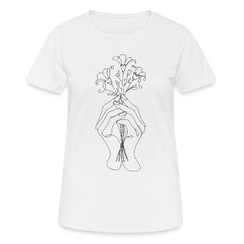 Mains nourrissent le bouquet qui pousse - T-shirt respirant Femme - blanc - Devant - AI Model Female 172 dark (172cm)