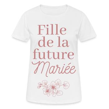 Fille future Mariée. EVJF Team future mariée - T-shirt respirant Femme - blanc - Devant - AI Model Female 172 dark (172cm)