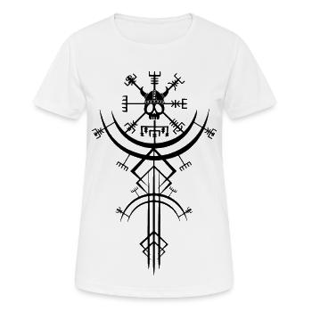 Schwarzer Totenkopf und Wikinger-Kompass - Frauen T-Shirt atmungsaktiv - Weiß - Vorne - AI Model Female 172 dark (172cm)