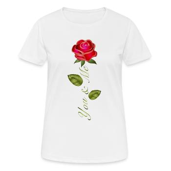 Rote Rose mit You & Me Schriftzug - Frauen T-Shirt atmungsaktiv - Weiß - Vorne - AI Model Female 172 dark (172cm)