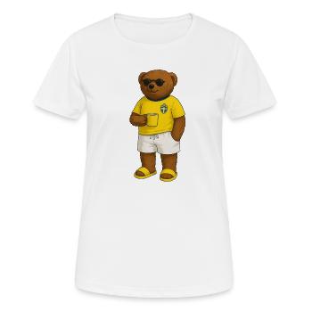 Strandbär suédois avec lunettes de soleil et tasse à café - T-shirt respirant Femme - blanc - Devant - AI Model Female 172 dark (172cm)