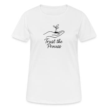 Vertrau dem Prozess Pflanze in Hand - Frauen T-Shirt atmungsaktiv - Weiß - Vorne - AI Model Female 172 dark (172cm)